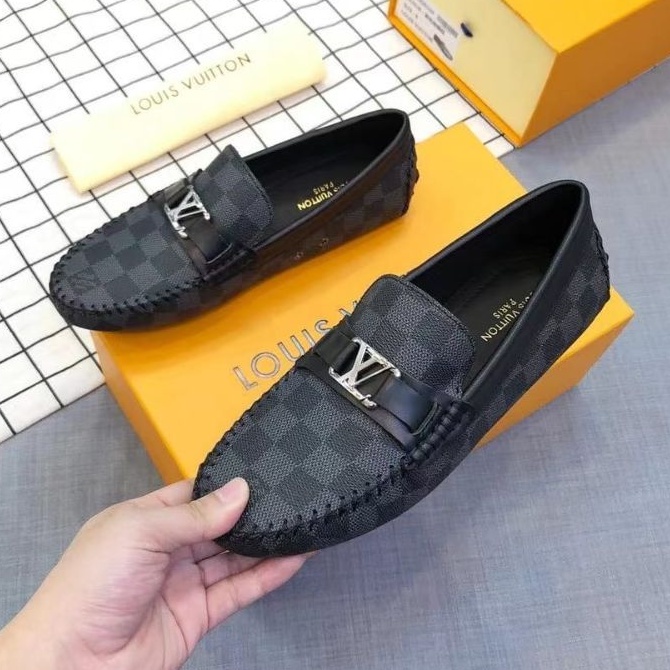 sepatu lv loafer pria mirror quality shoes lou is vuitton hitam damier casual terlaris