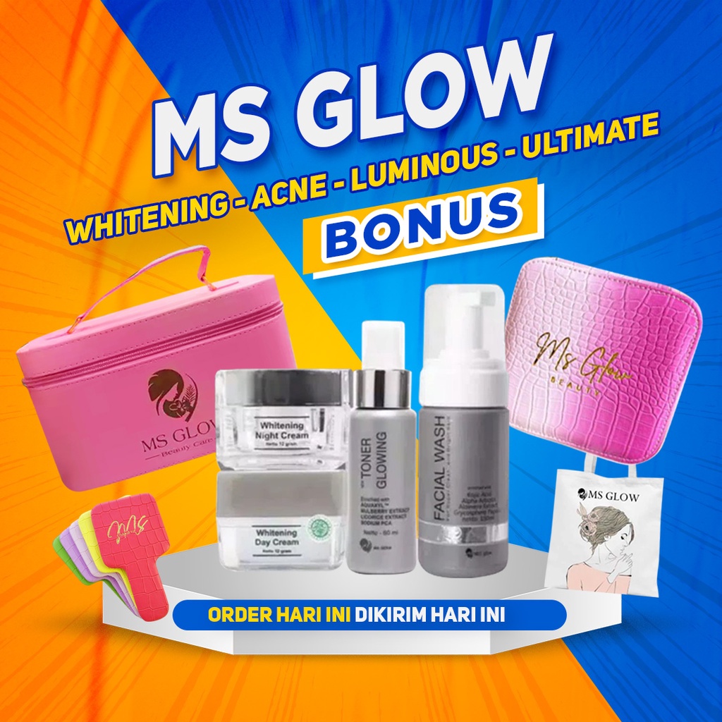 MS Glow Paket Wajah Whitening | Acne | Ultimate | Luminous Dengan Facial Wash Toner Day Cream Serum Red Jelly / Daily BB Cream Original 1000% Asli Terbaru Termurah