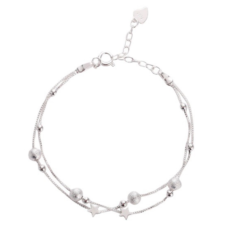 Gelang Multilayer Adjustable Aksen Manik-Manik Bintang Warna Silver Gaya Korea Untuk Wanita