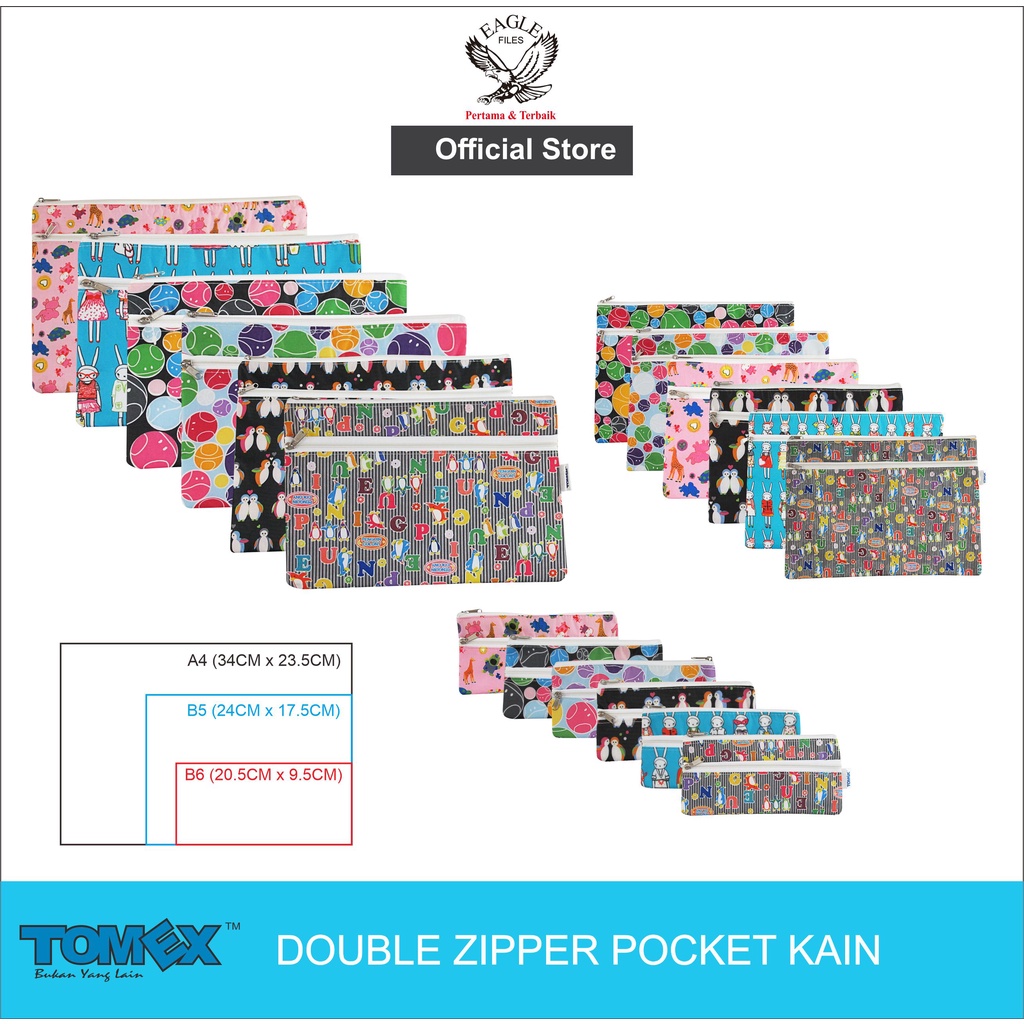 

Zipper Pocket TOMEX Tempat Pensil Pencil Case Tepak Pensil Kain Kanvas B6~A4