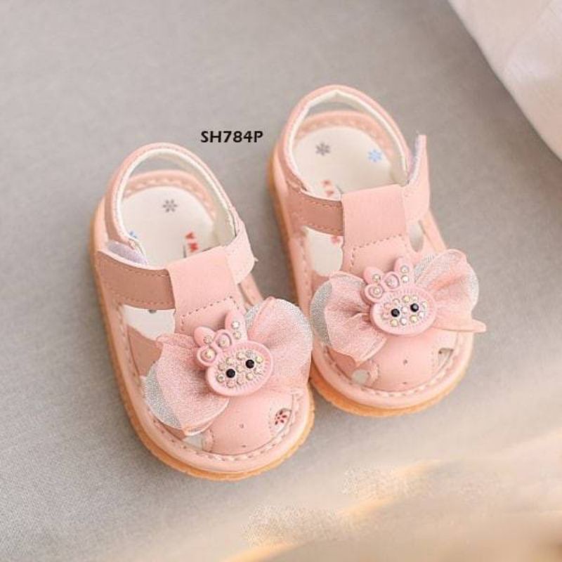 SPT 34B sepatu balita perempuan cewek pita kelinci pink putih