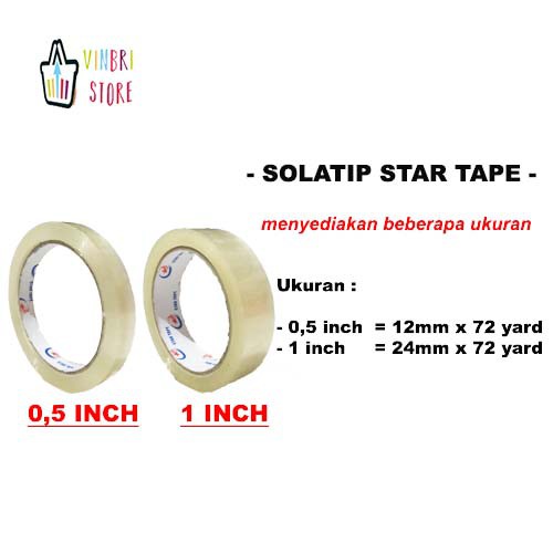 

SOLATIP/SELOTIP BENING MEREK STAR TAPE UK 0,5 dan 1 INCH