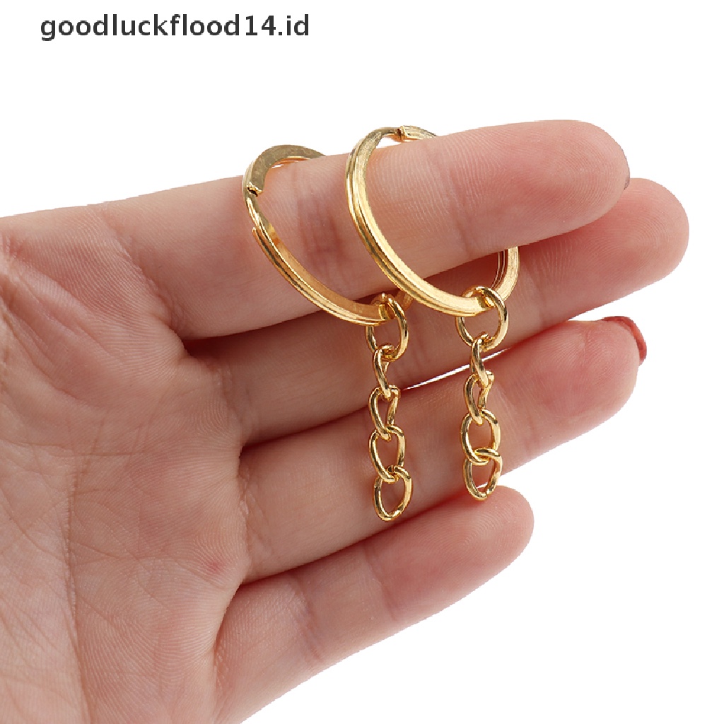 [OOID] 20 Pcs/lot 28mm Length Key Gold Silver Chains Key Ring Round Keychain ID