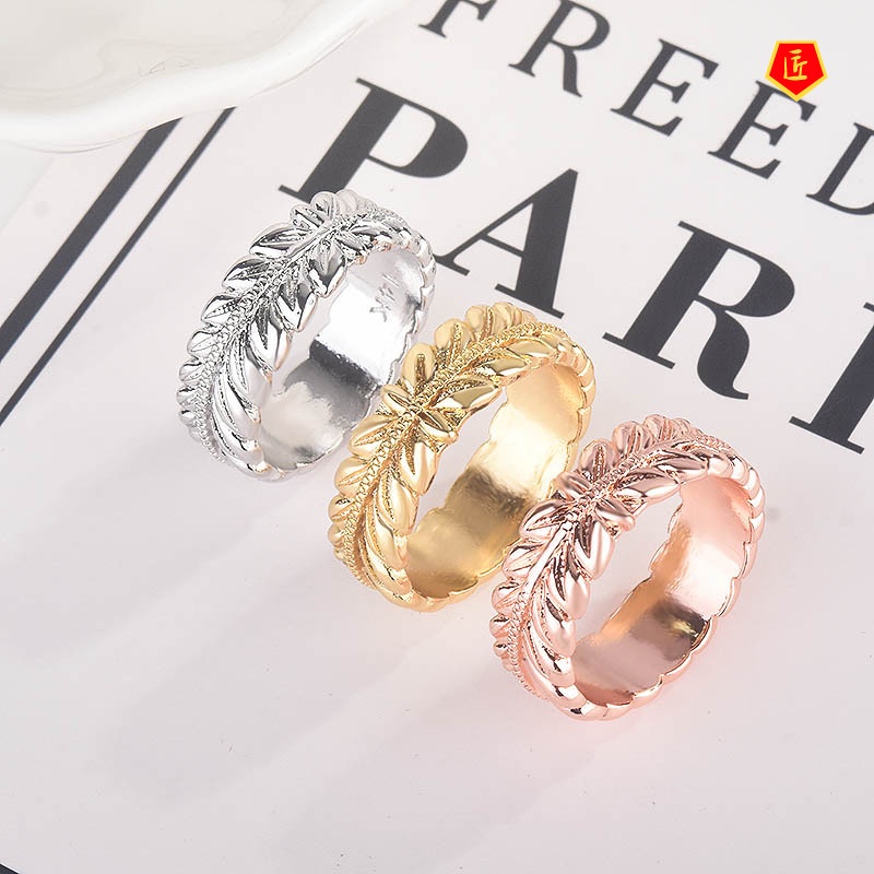 [Ready Stock]14K Gold Carving Wheat Leaf Ring Simple