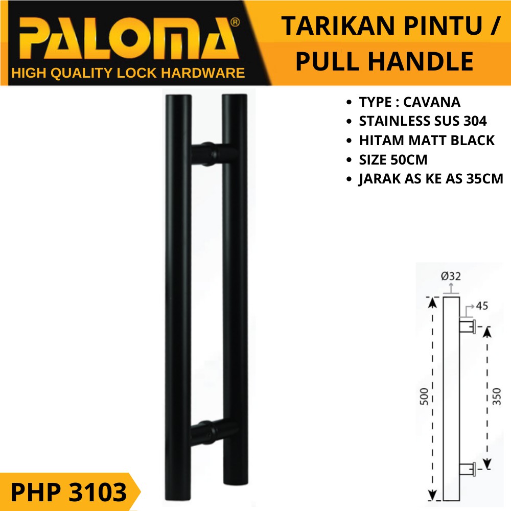 PALOMA PHP 3103 CAVANA PULL HANDLE TARIKAN PINTU 50CM HITAM BLACK MATT