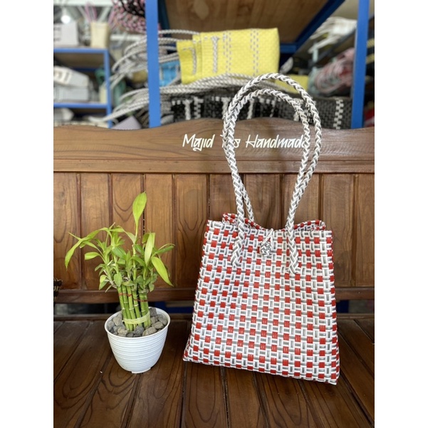 Tote Bag Wanita Jali Premium Motif Catur / Tas Anyaman Plastik Jali