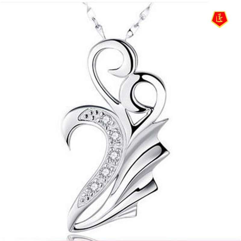 [Ready Stock]925 Silver Angel Love Heart-Shaped Couple Necklace Elegant Fashion