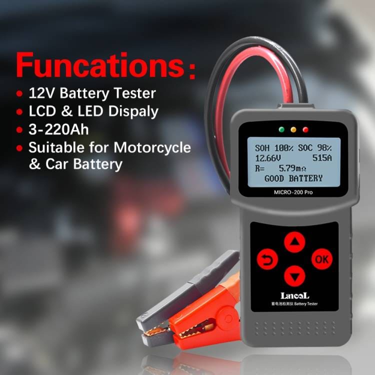 Alat Test Aki Digital Battery Tester Lancol Micro-200 Pro Motor Mobil Truk Cek Baterai Analyzer Capit Clamp