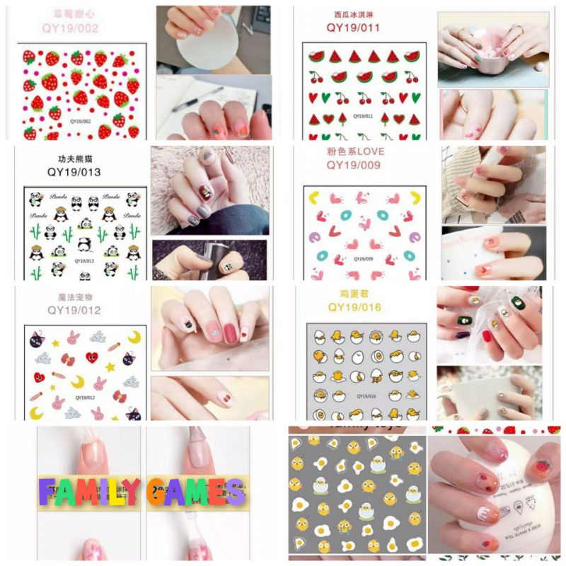 family games Stiker kuku 3d anak dewasa nail art sticker tempelan hiasan cat kuku