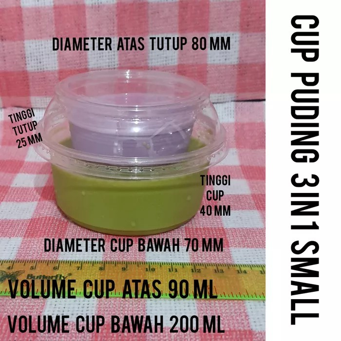 Cup Puding 3 in 1 Small (200ml+3oz) / Cup puding + cup vla + tutup