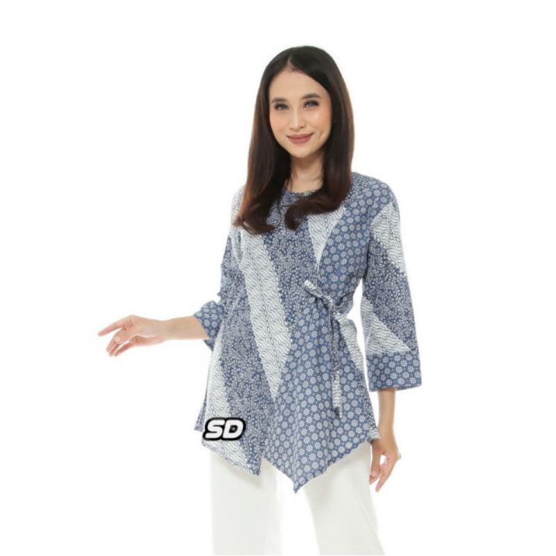 tey-17 Batik wanita ASJ SA HRB026 Kenongo Kemeja Tosca Pendek-Sopal wajik biru LDM