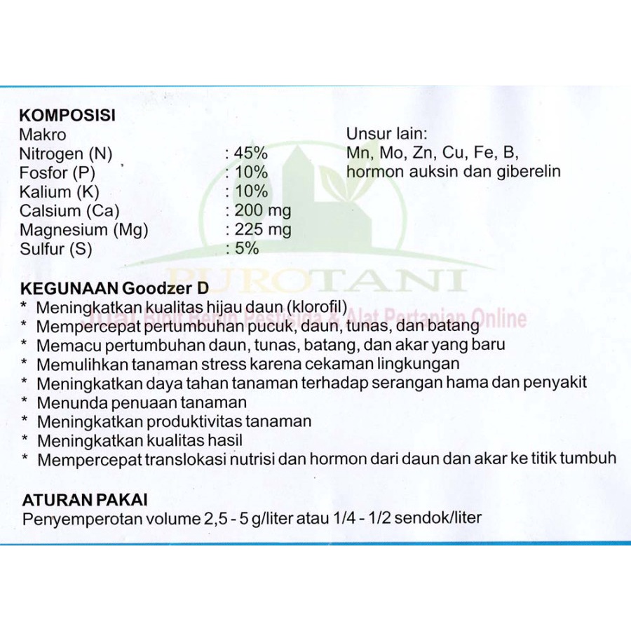 Pupuk NPK 45-10-10 Goodzer D 500 GR