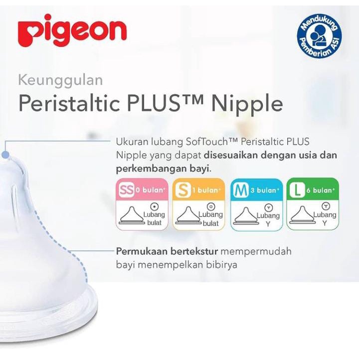 Pigeon Peristaltic Plus - Nipple Blister (3pcs) Size M untuk WIDE NECK Bottle / Botol susu Wide neck / Dot susu / isi 3 / paket promo pigeon / Dot wide neck botol susu bayi