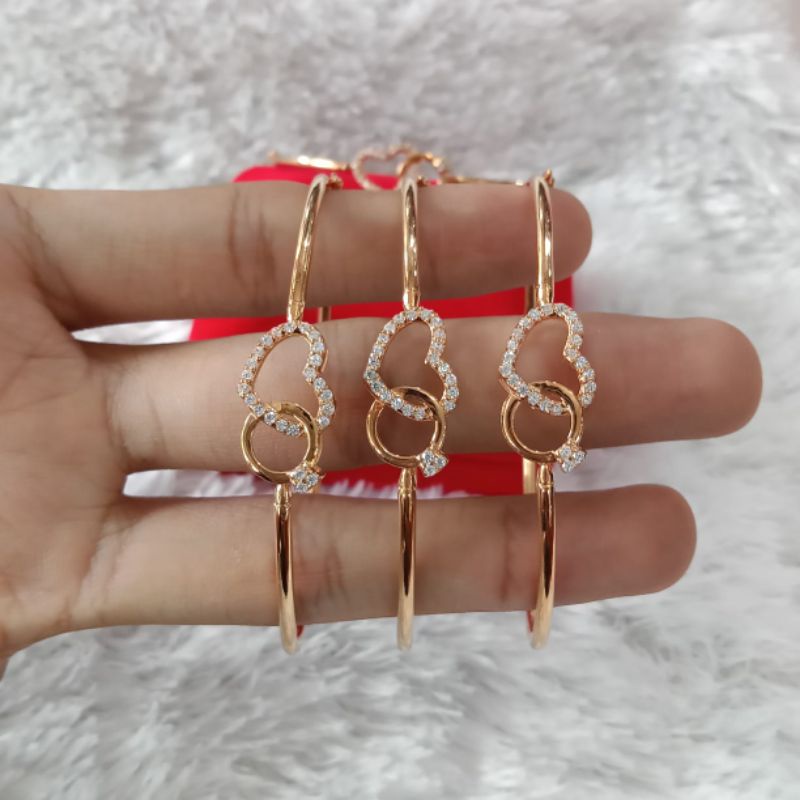 Gelang Pipa Love mata2, Perak 925, Sepuh Emas Kuning