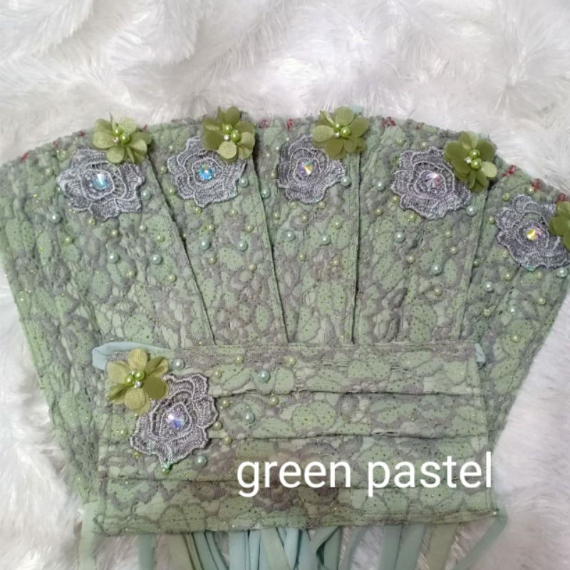 GREEN PASTEL Masker Kain Brokat Renda Brukat Centil Payet GREEN PASTEL Masker Kain Brokat Renda Brukat Centil Payet