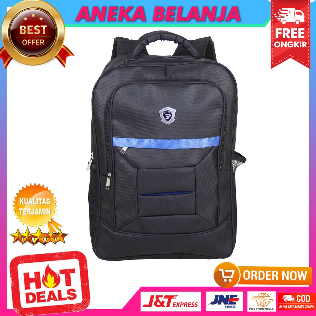 Ready Stock Tas Ransel Khusus Cowok Model Elite Polo Kotak Biru Trendy Tas Sekolah Multifungsi Keren