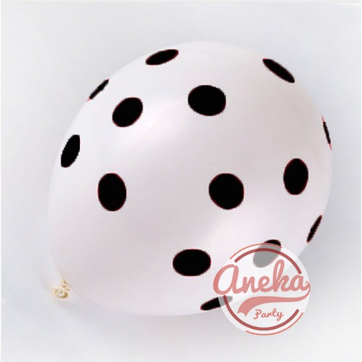 balon latex putih polkadot hitam / balon karet polkadot / balon doff putih motif polkadot hitam
