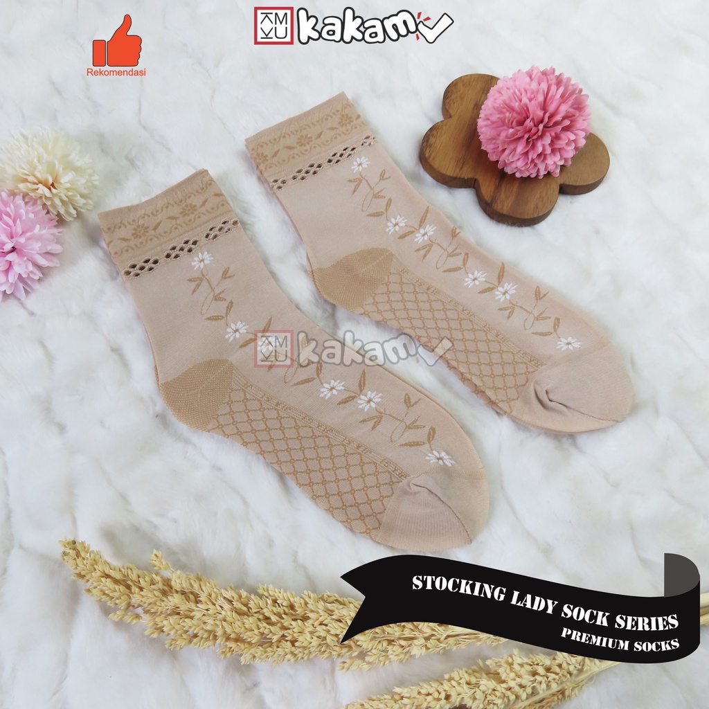 Kakamu Kaos Kaki Stocking Motif Bunga Bordir Wanita