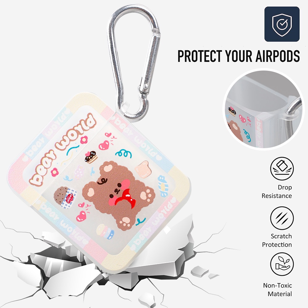 1 Pc Soft Case TPU Motif Kartun Beruang Shockproof Anti Jatuh Untuk Earphone Wireless