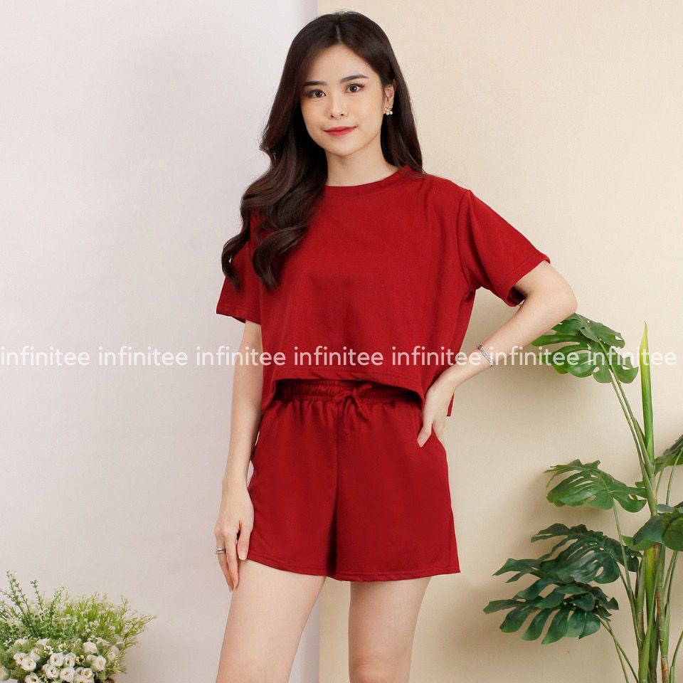 COD Setelan Wanita Crop Top Set Lengan Pendek dan Celana Pendek Wanita Stelan Jumbo Wanita