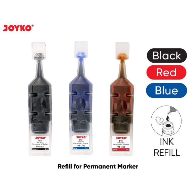 Refill Tinta Spidol Permanent Joyko Hitam/Biru/Merah