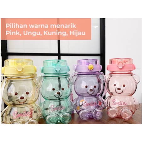 Botol Minum Aesthetic Bear Beruang Transparan 1400ml 1 4 Liter Free Sticker 2D dan 3D CHOCHO 88 SHOP