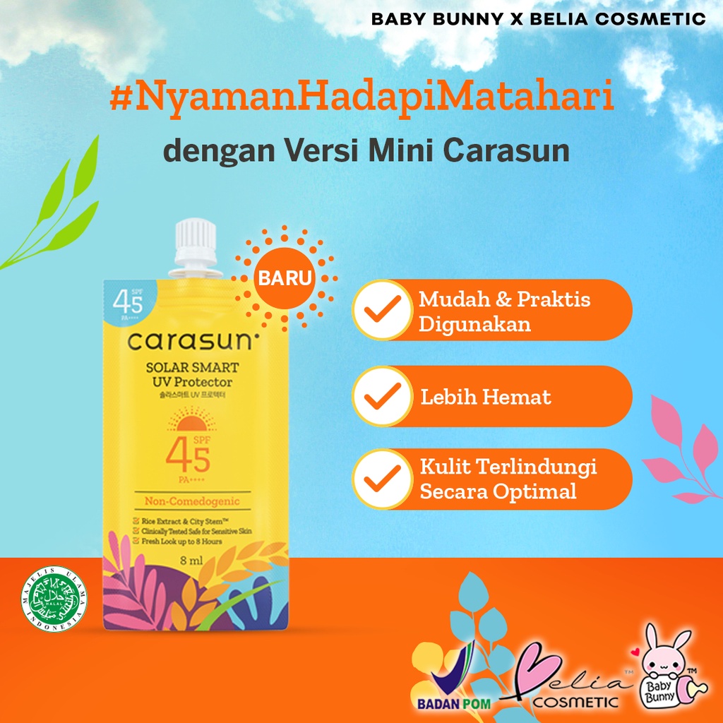 ❤ BELIA ❤ CARASUN Solar Smart UV Protector Sunscreen SPF 45 PA++++ | 8ml | 30ml | 70ml | BPOM