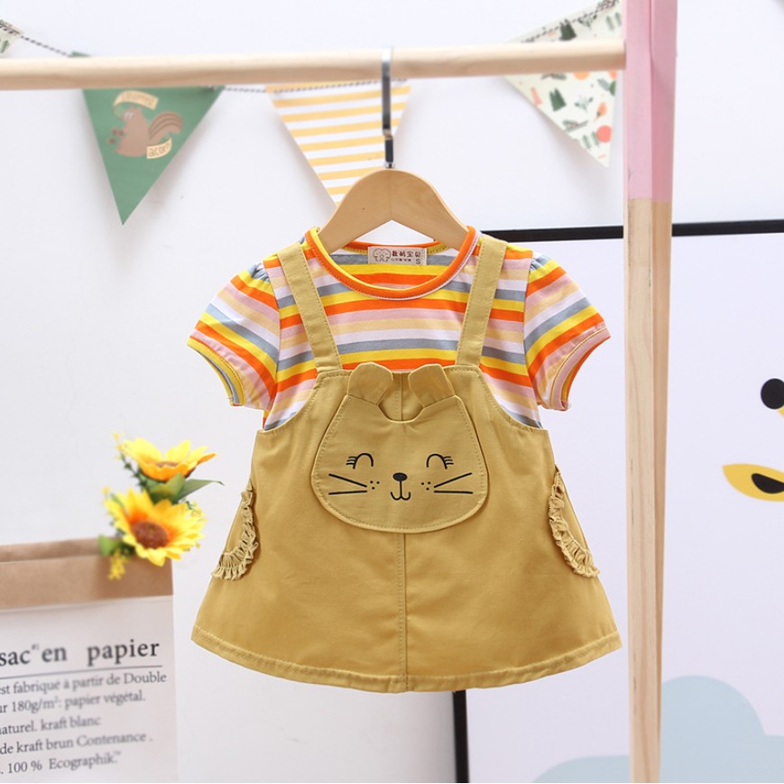 Dress 0-3 Tahun Gaun Baju Bayi Import Pakaian Anak Perempuan Kucing Cat Rainbow Cewek