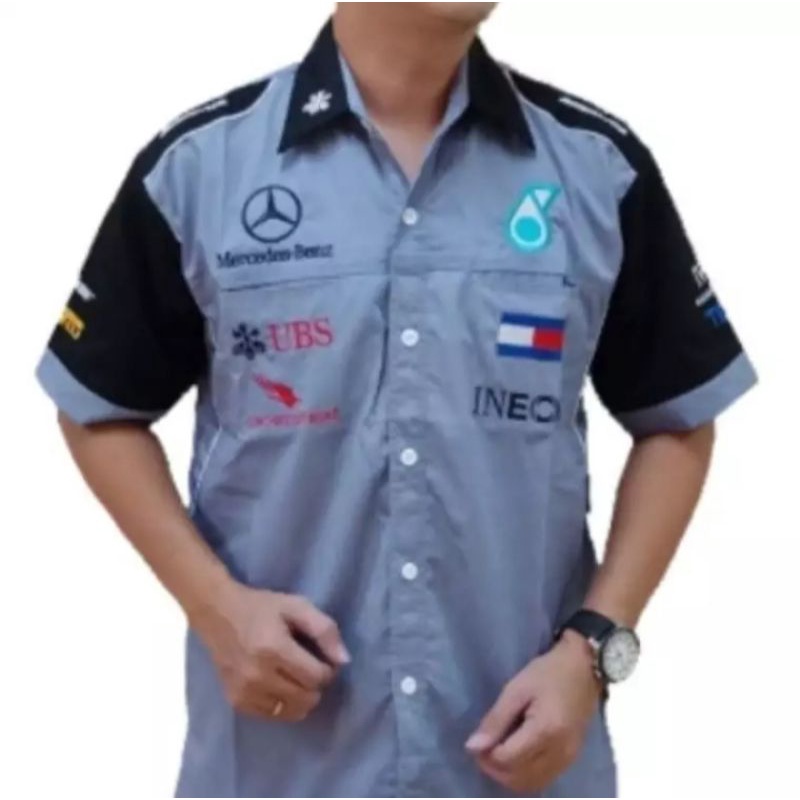 Baju seragam otomotif Mercedes Benz,baju komunitas Mercedes Benz,baju komunikasi F1 kemeja bordir F1