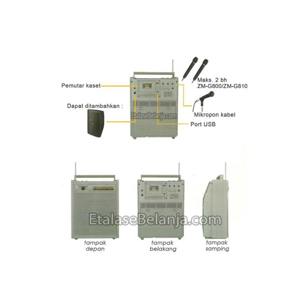 TOA ZW-G810CU - PORTABLE SOUND SYSTEM (2 MIC HANDHELD WIRELESS)