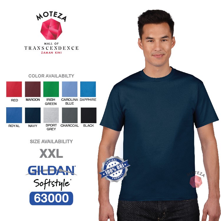 Moteza Kaos Polos Combed 30s - GILDAN Softstyle 63000- XXL - WARNA (Mix)