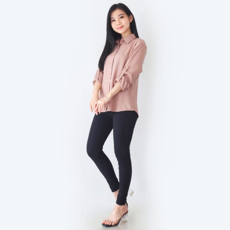 Aurel kemeja - kemeja wanita polos basic lengan panjang size M - XXL-Brown