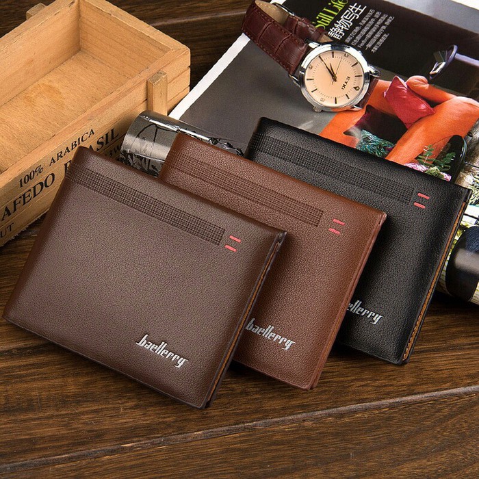 Dompet Pendek Lipat Kulit Pria Baellerry DR001 - Cokelat muda Y9A7