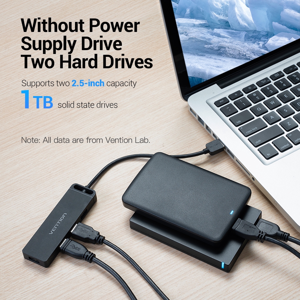 Vention Hub Usb 3.0 4 Port Ultra Slim Portable Dengan Power Supply Untuk  Surface Pro/Notebook/Pc/Laptop