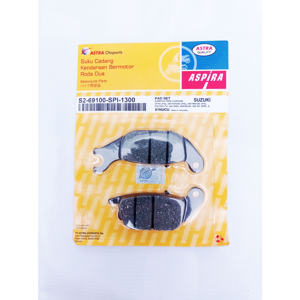 Kampas rem S2-69100-SPI-1300 Aspira Original Diskpad DIspad Discpad SPIN(FR), SKYDRIVE(FR), SKYWAVE(FR), SATRIA