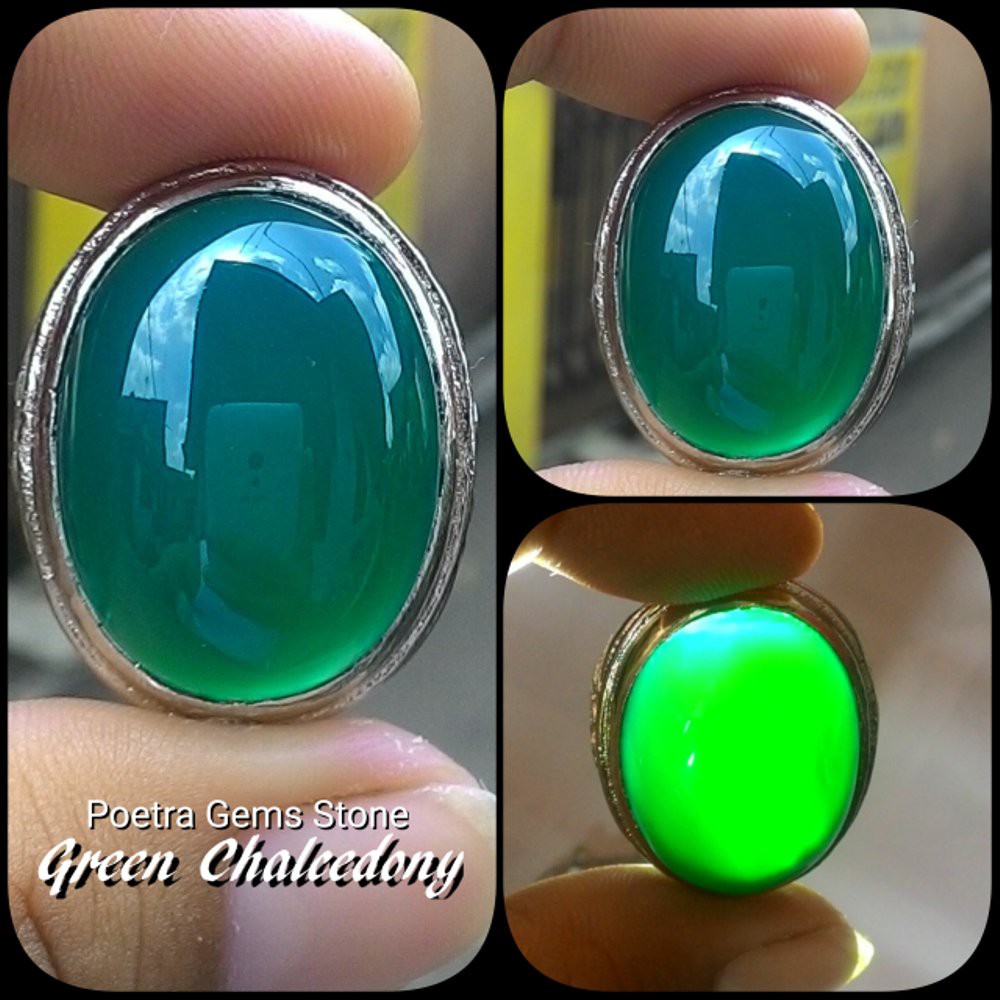 CINCIN NATURAL GREEN CHALCEDONY IJO BOTOL RASA BACAN ( GC 07 )