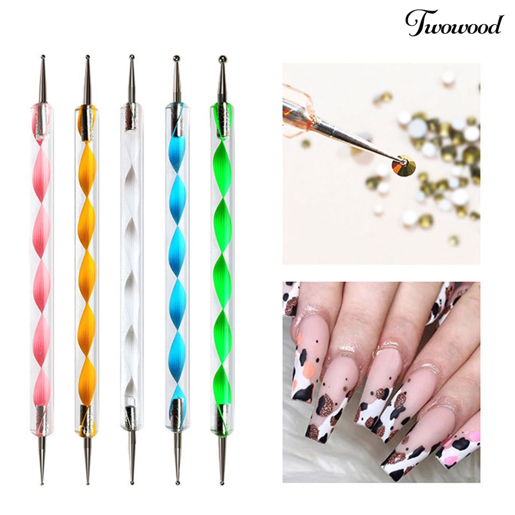 Twowood 1 Set Pen Dotting Nail Art Bulu Lembut Gagang Plastik Mudah Dibawa