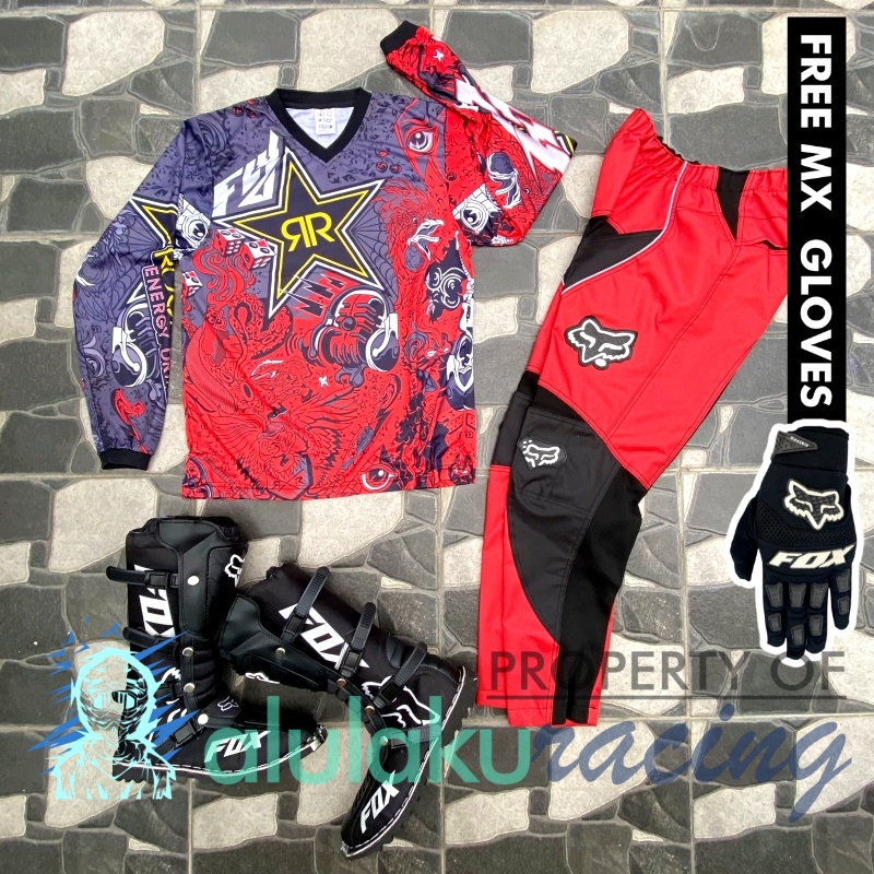 Jersey, Celana, Sarung Tangan &amp; Sepatu Fullprint with Protectors Fullset MX Trail Motocross - Paket Bundling RSCTFG010301-F41