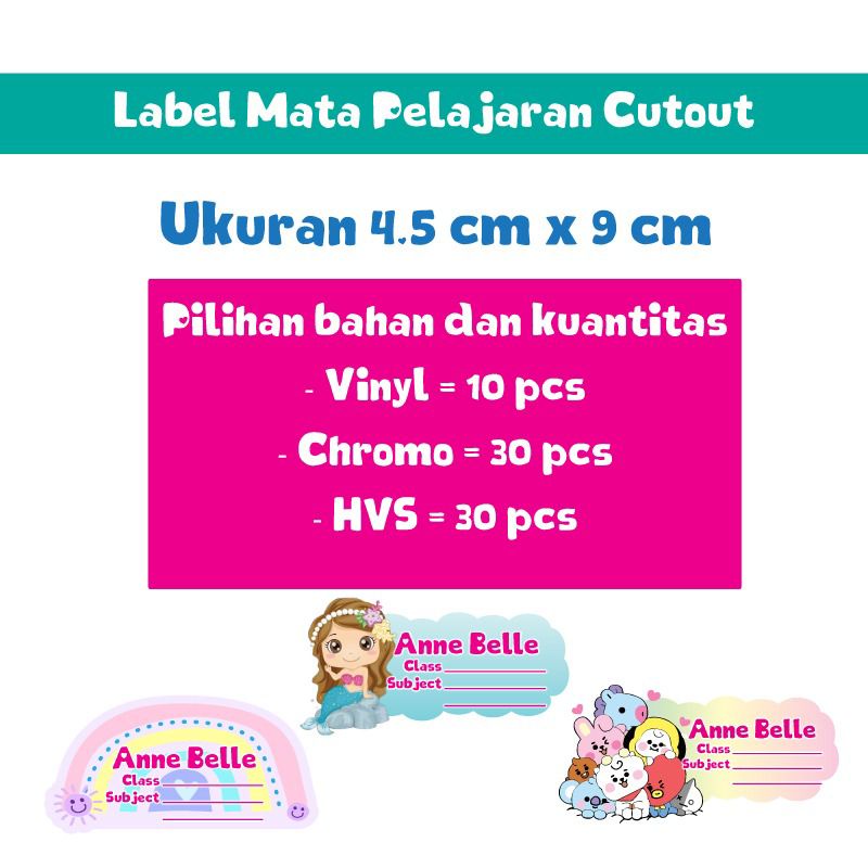 

Label Mata Pelajaran Cut Out Waterproof