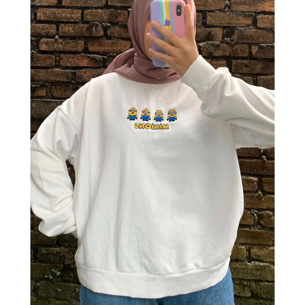 Sweater Wanita Four Minions - Bahan Fleece - Ukuran L - XL - XXL