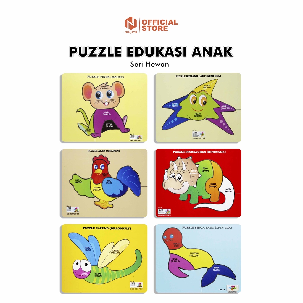 Puzzle Edukasi Anak / Puzzle Anak / Puzzle Kayu : Hewan Ular jinak dan Binatang Laut