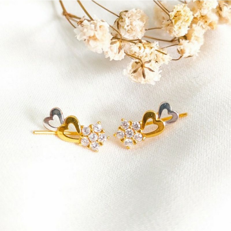 Anting Wanita jepit jejer hati permata cantik Perhiasan emas Asli