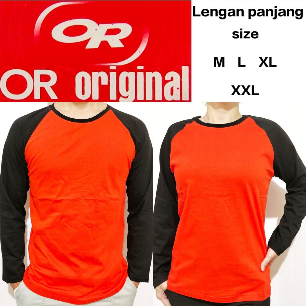 kaos polos raglan orange lengan hitam panjang M L XL XXL