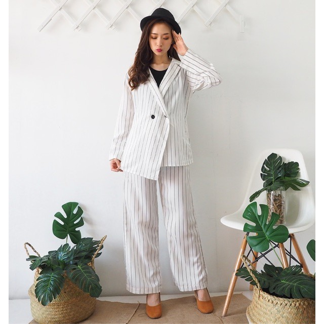 Chamele - Vivaldi SETELAN blazer salur celana salur asimetris stripe 2160/2165