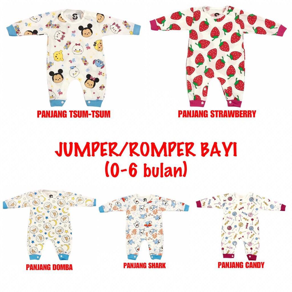 JUMPER / ROMPER PANJANG / BAJU KODOK BAYI/ANAK BAHAN KAOS KATUN 0-6 bulan