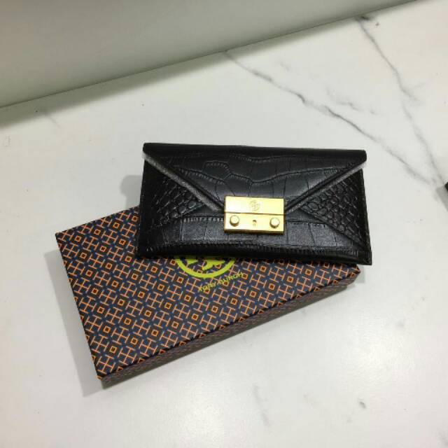 Tory Burch Juliette Embossed Envelope Wallet black hitam dompet purse tb toryburch ori original