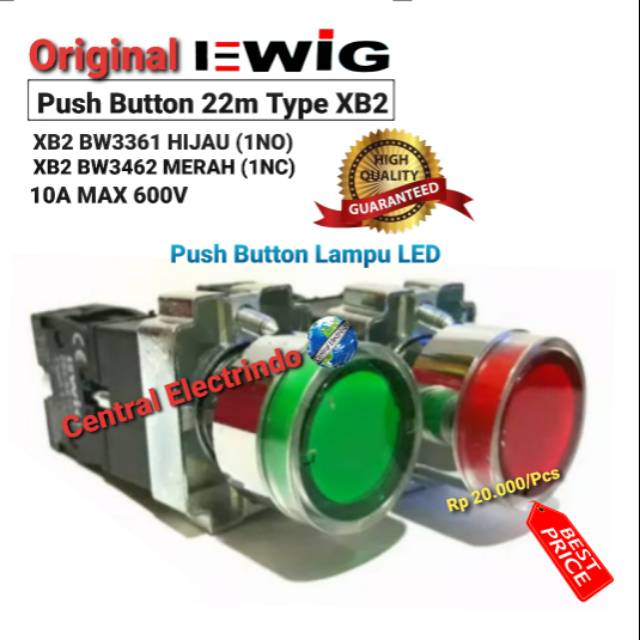 Push Button EWIG 22mm XB2-BW3361 Hijau (1NO) XB2-BW3462 Merah (1NC).