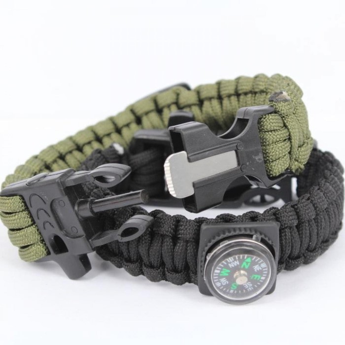 Gelang Outdoor Peluit Paracord Survival Bracelet Flint Fire Starter tangan api