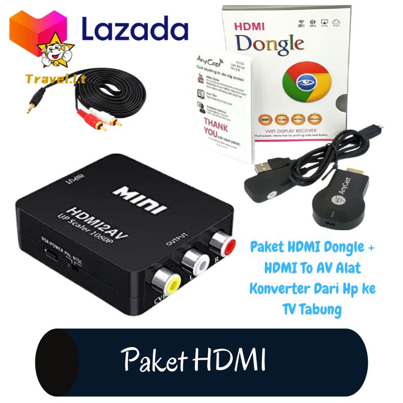 Kamera & DroneMP Paket lengkap sambungan HP android ke TV tabung (anycast dongle + hdmi2av ) harga s