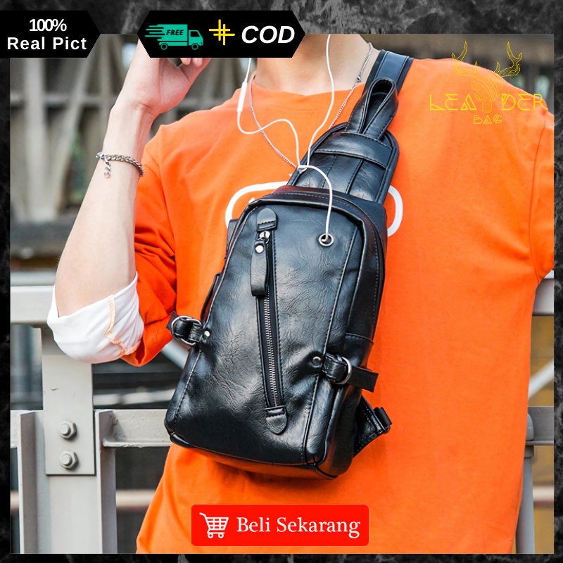 Waist Bag Kulit Pria Original Model Terbaru Warna Hitam Atau Tas Selempang Kulit Cowok Distro Import